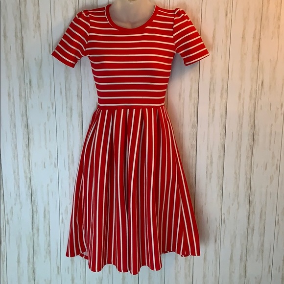 LuLaRoe Dresses & Skirts - LuLaRoe Amelia Red and White Stripe Flare Dress